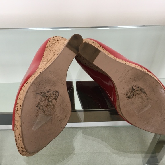 Miu Miu Red Patent Cork Wedge Sandals Size 38 - Picture 5 of 7